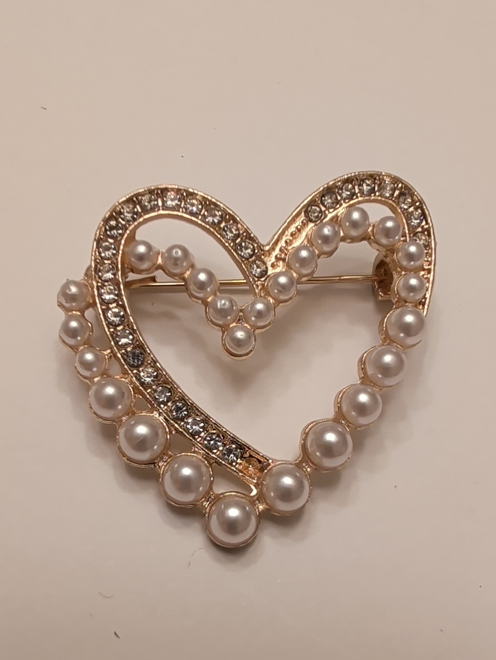 Gold-Tone Pearl & Crystal Heart Brooch - Women Jewelry
